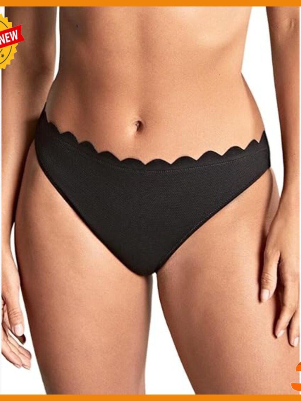 Mid-Rise Bikini Bottom with Scalloped Waistband, High-Cut Leg